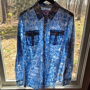 Blue Patterned Button-Up Shirt